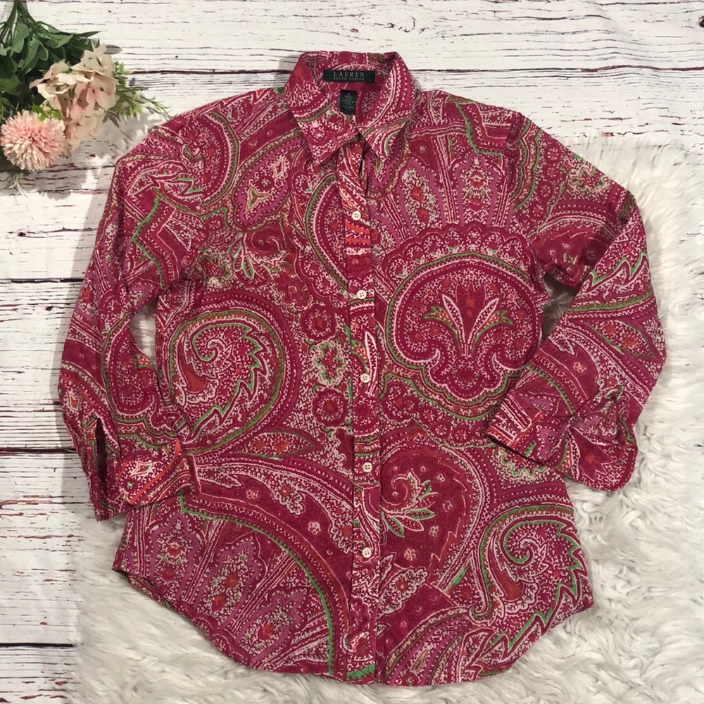 Ralph Lauren Pink Paisley Patterned Button Down Top
